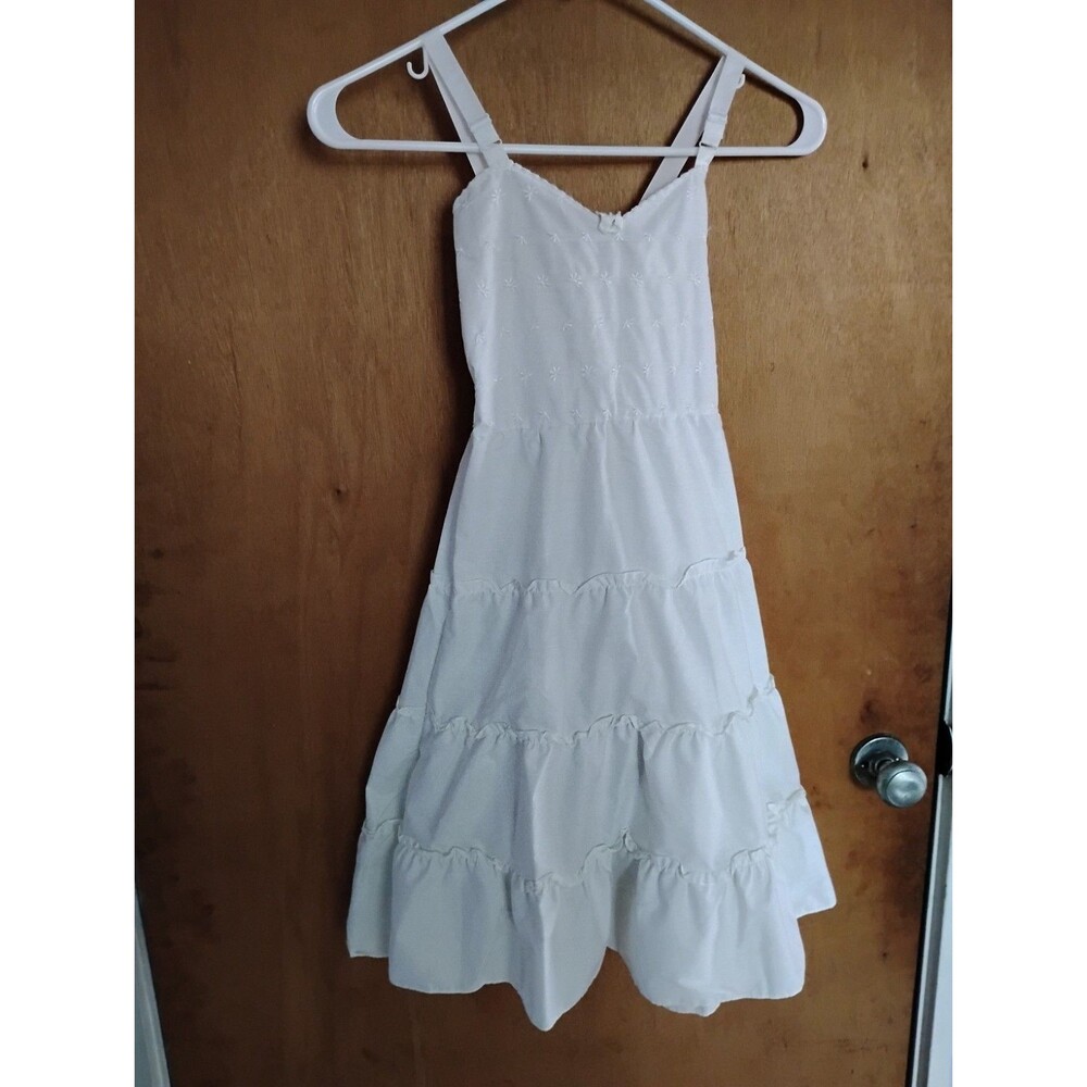 Penny Girl's White Cotton Tiered Sundress Hippie Cottagecore USA Made Size 12